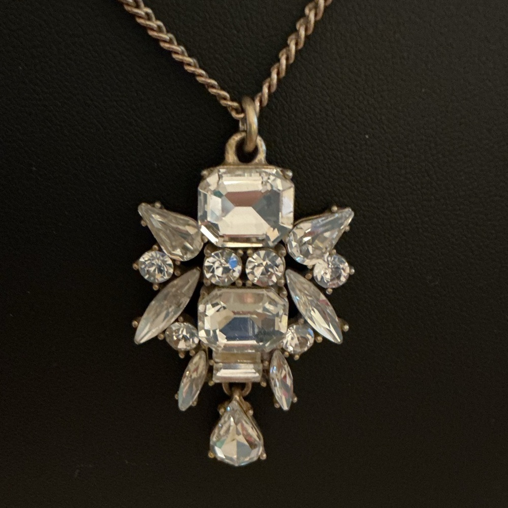 J. Crew Vintage Rhinestone Cluster Gold Tone Pendant Necklace - Picture 2 of 4